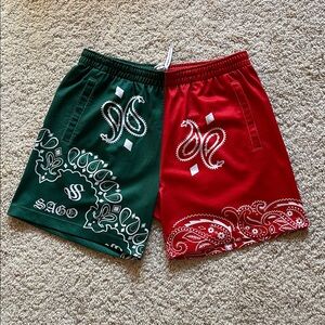 ⚡️RARE SAGO STUDIO TWO TONE RED GREEN BANDANA SHORTS SZ MEDIUM SZ SMALL